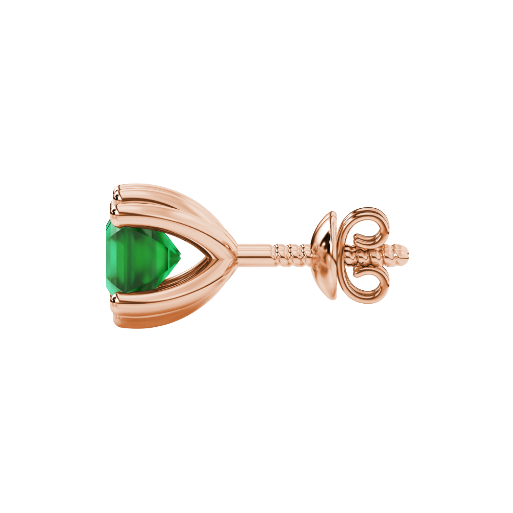 Asscher cut gemstone stud earrings in gold with six-prong basket setting and screw-back closure