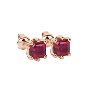 Raspberry Red gemstone six-prong basket stud earrings in rose gold