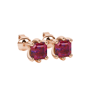 Raspberry Red gemstone six-prong basket stud earrings in rose gold