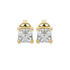 Asscher cut gemstone stud earrings in gold with four-prong basket setting and screw-back closure