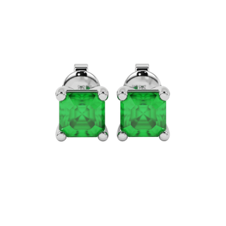 Emerald Green gemstone four-prong basket stud earrings in white gold