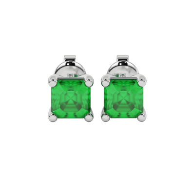Emerald Green gemstone four-prong basket stud earrings in white gold