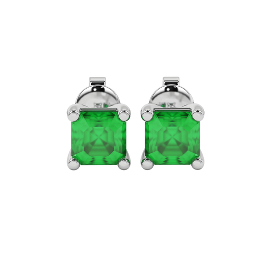 Emerald Green gemstone four-prong basket stud earrings in white gold