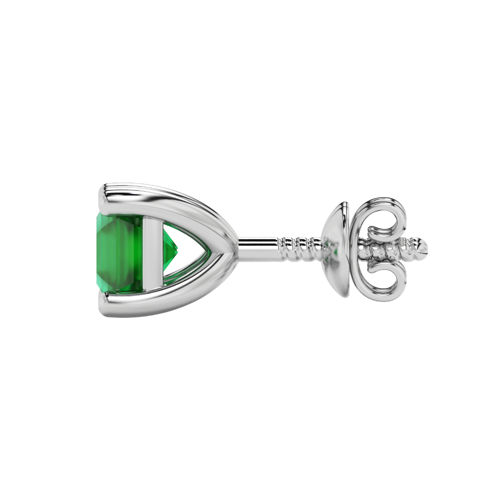 Asscher cut gemstone stud earrings in gold with four-prong basket setting and screw-back closure