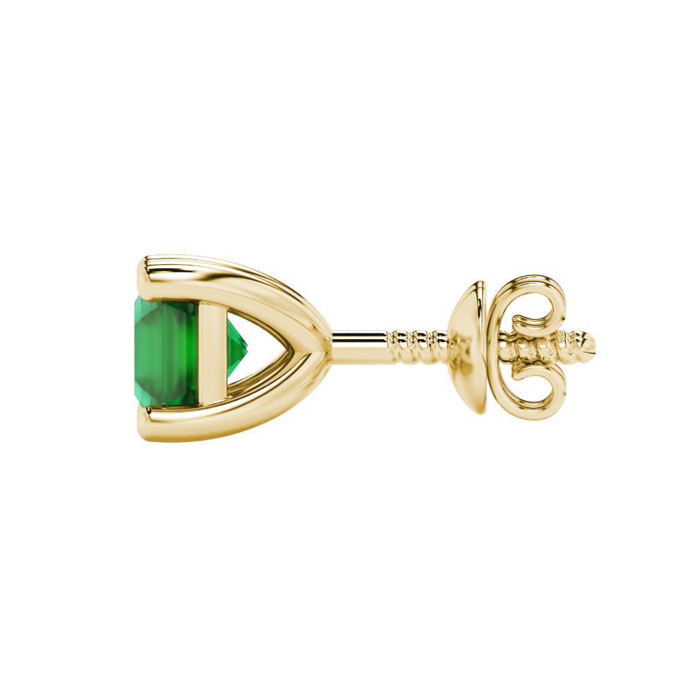 Asscher cut gemstone stud earrings in gold with four-prong basket setting and screw-back closure