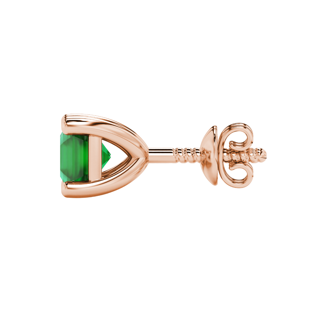Asscher cut gemstone stud earrings in gold with four-prong basket setting and screw-back closure
