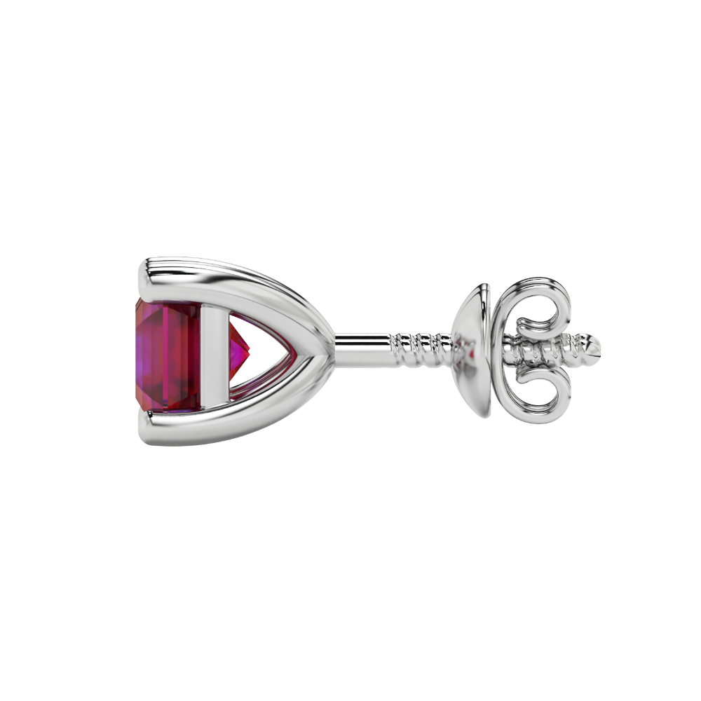 Asscher cut gemstone stud earrings in gold with four-prong basket setting and screw-back closure