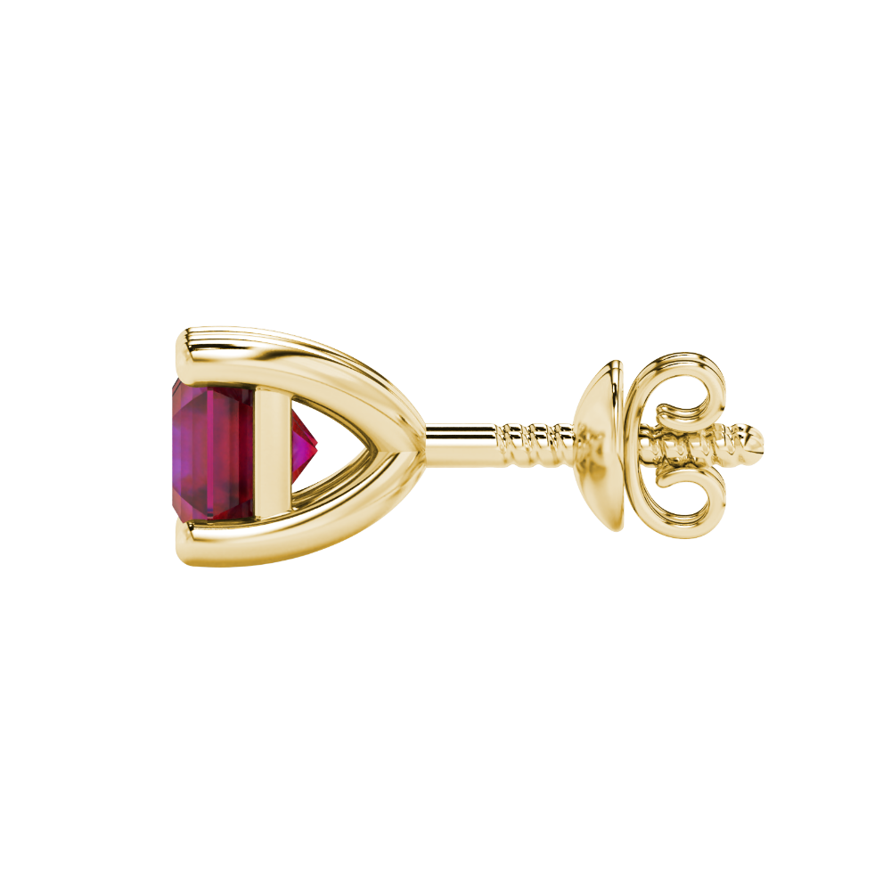 Asscher cut gemstone stud earrings in gold with four-prong basket setting and screw-back closure