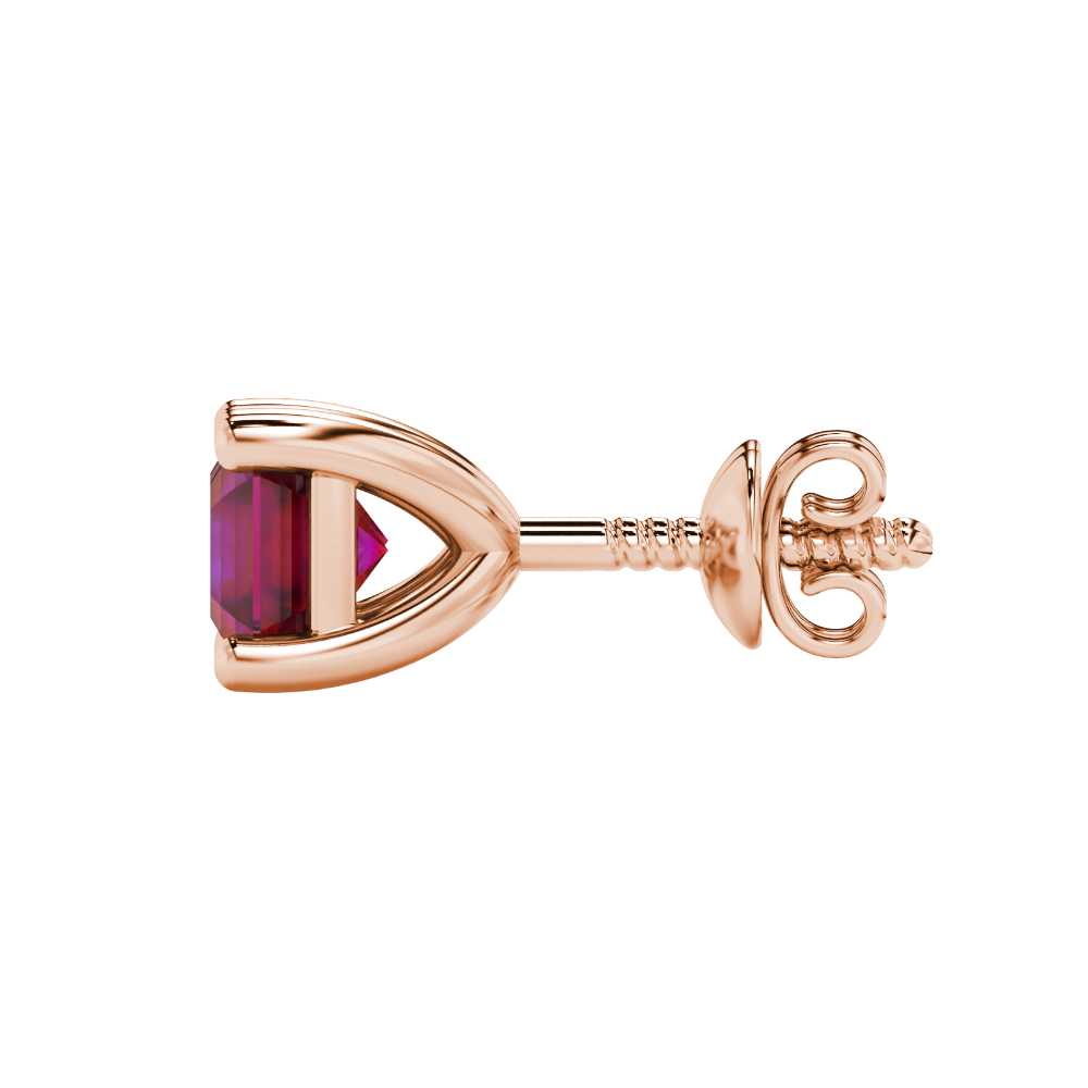 Asscher cut gemstone stud earrings in gold with four-prong basket setting and screw-back closure