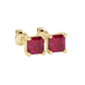 Asscher cut gemstone stud earrings in gold with four-prong basket setting and screw-back closure