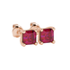 Asscher cut gemstone stud earrings in gold with four-prong basket setting and screw-back closure