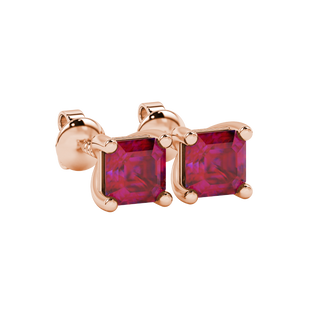 Raspberry Red gemstone four-prong basket stud earrings in rose gold