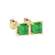 Asscher cut gemstone stud earrings in gold with four-prong basket setting and screw-back closure