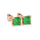 Asscher cut gemstone stud earrings in gold with four-prong basket setting and screw-back closure