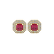 Octagon halo gemstone stud earrings in gold featuring Asscher cut center gemstones surrounded by triple diamond halos