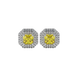 Octagon halo gemstone stud earrings in gold featuring Asscher cut center gemstones surrounded by triple diamond halos