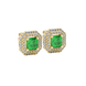 Octagon halo gemstone stud earrings in gold featuring Asscher cut center gemstones surrounded by triple diamond halos