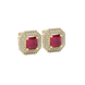 Octagon halo gemstone stud earrings in gold featuring Asscher cut center gemstones surrounded by triple diamond halos