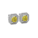 Octagon halo gemstone stud earrings in gold featuring Asscher cut center gemstones surrounded by triple diamond halos