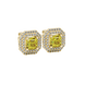 Octagon halo gemstone stud earrings in gold featuring Asscher cut center gemstones surrounded by triple diamond halos