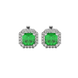 Asscher cut halo gemstone stud earrings in gold featuring 5.00 MM center gemstones surrounded by sparkling round diamond halos