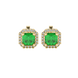 Asscher cut halo gemstone stud earrings in gold featuring 5.00 MM center gemstones surrounded by sparkling round diamond halos