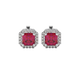 Asscher cut halo gemstone stud earrings in gold featuring 5.00 MM center gemstones surrounded by sparkling round diamond halos