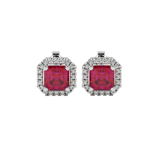 Raspberry Red gemstone halo stud earrings in white gold