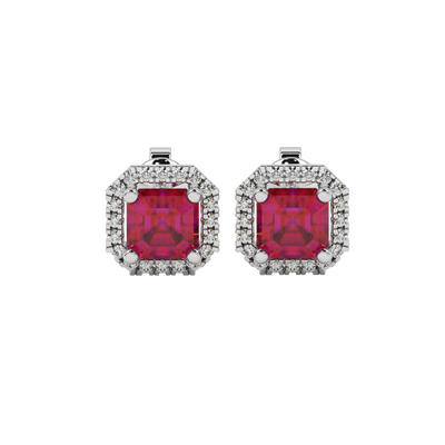 Raspberry Red gemstone halo stud earrings in white gold