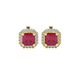 Asscher cut halo gemstone stud earrings in gold featuring 5.00 MM center gemstones surrounded by sparkling round diamond halos