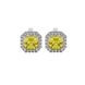 Asscher cut halo gemstone stud earrings in gold featuring 5.00 MM center gemstones surrounded by sparkling round diamond halos