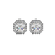 Asscher cut halo gemstone stud earrings in gold featuring 5.00 MM center gemstones surrounded by sparkling round diamond halos