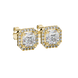 Asscher cut halo gemstone stud earrings in gold featuring 5.00 MM center gemstones surrounded by sparkling round diamond halos