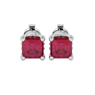 Raspberry Red gemstone four-prong stud earrings in white gold