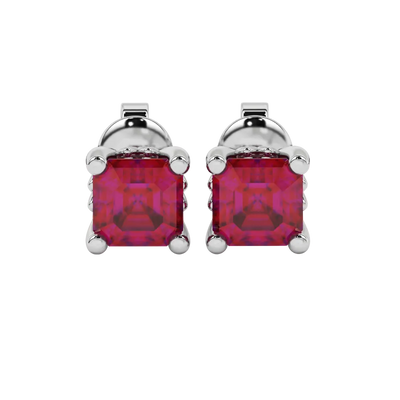 Raspberry Red gemstone four-prong stud earrings in white gold