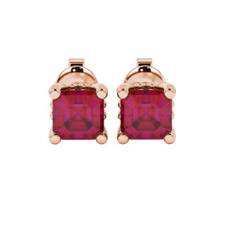 Raspberry Red gemstone four-prong stud earrings in rose gold