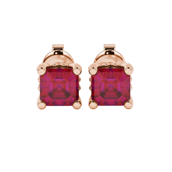 Raspberry Red gemstone four-prong stud earrings in rose gold
