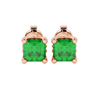 Asscher cut solitaire stud earrings in gold featuring 5.00 MM square gemstones in a classic four-prong setting