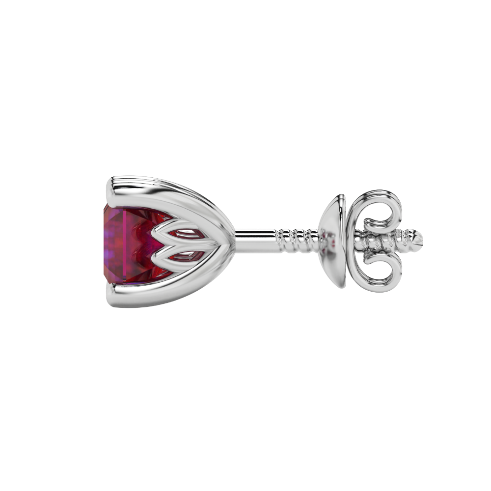 Asscher cut solitaire stud earrings in gold featuring 5.00 MM square gemstones in a classic four-prong setting