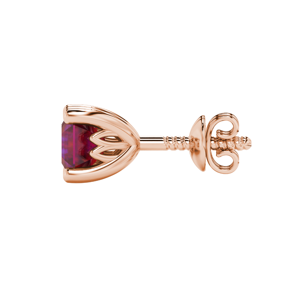 Asscher cut solitaire stud earrings in gold featuring 5.00 MM square gemstones in a classic four-prong setting