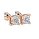 Asscher cut solitaire stud earrings in gold featuring 5.00 MM square gemstones in a classic four-prong setting