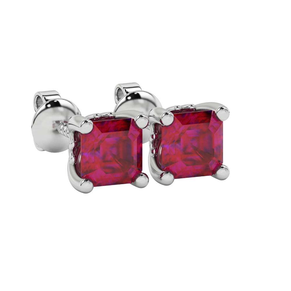 Asscher cut solitaire stud earrings in gold featuring 5.00 MM square gemstones in a classic four-prong setting