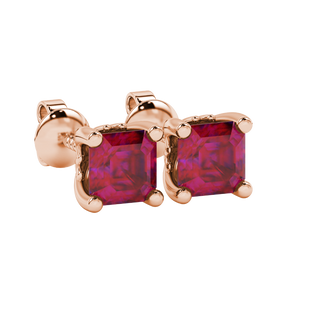 Raspberry Red gemstone four-prong stud earrings in rose gold