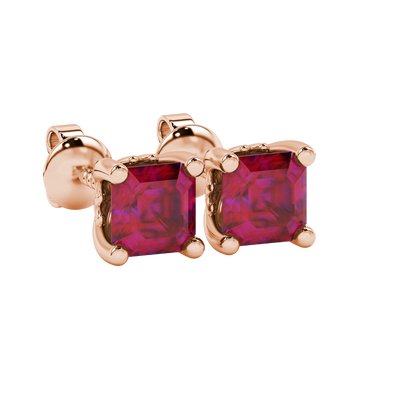 Raspberry Red gemstone four-prong stud earrings in rose gold