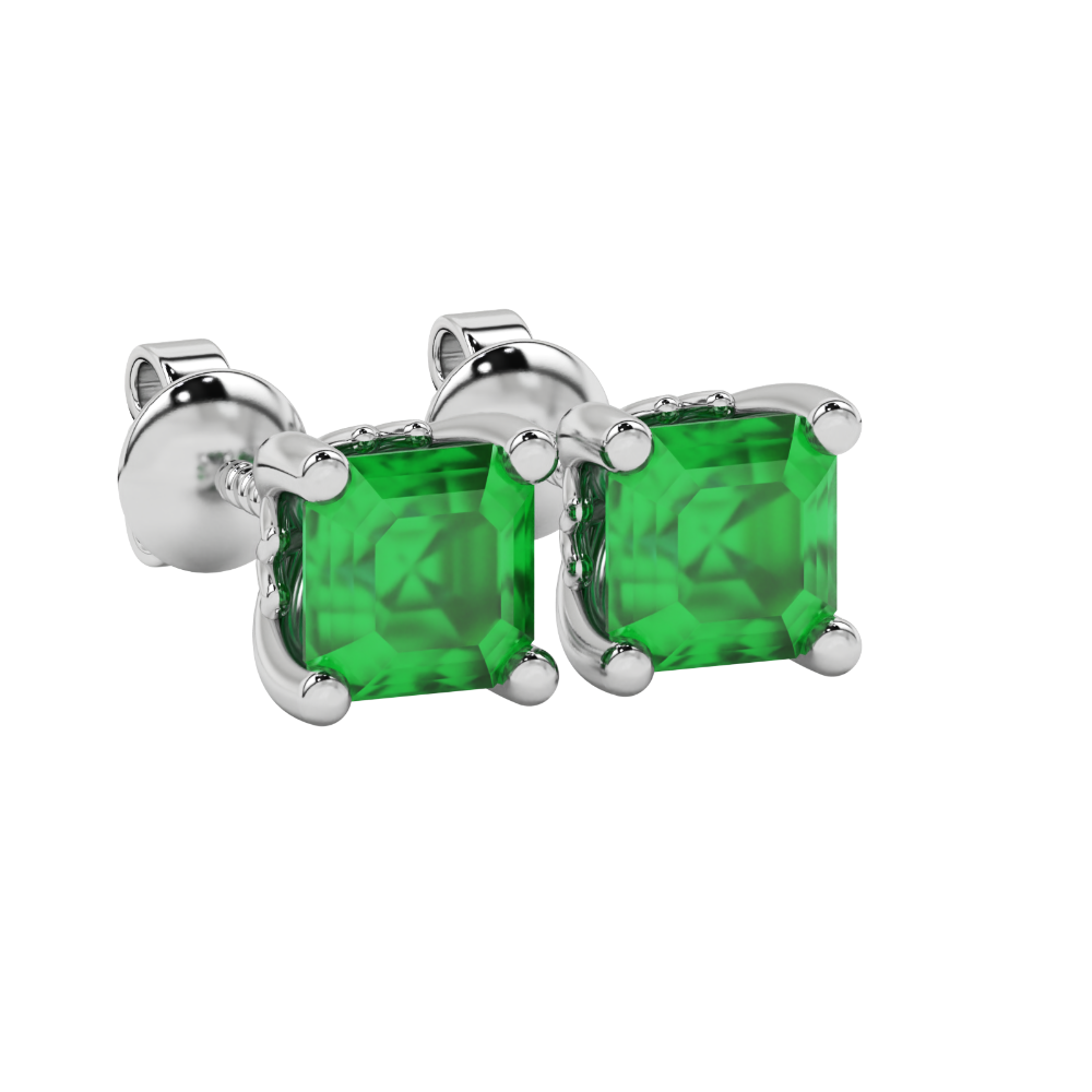 Asscher cut solitaire stud earrings in gold featuring 5.00 MM square gemstones in a classic four-prong setting