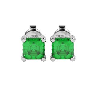 Emerald Green gemstone four-prong pavé basket stud earrings in white gold
