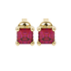 Asscher cut hidden halo stud earrings in gold featuring 5.00 MM gemstones with diamond accented basket setting