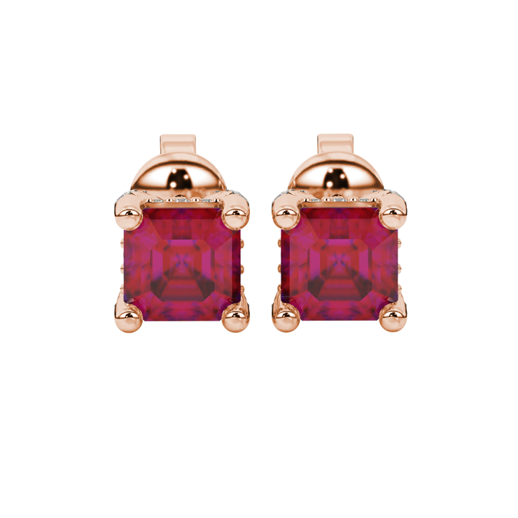 Regal Hidden Halo Asscher Stud Earrings