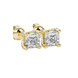 Asscher cut hidden halo stud earrings in gold featuring 5.00 MM gemstones with diamond accented basket setting