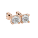 Asscher cut hidden halo stud earrings in gold featuring 5.00 MM gemstones with diamond accented basket setting